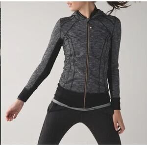 Lululemon Daily Practice Full Zip Jacket Herringbone Gray Black 8